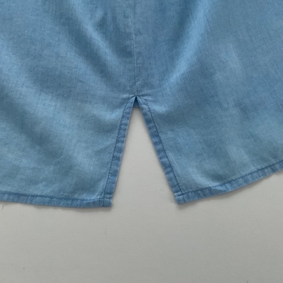 Oliphant Mandarin Collar Popover Blouse Sz L Blue Contemporary Classic Nomad - Picture 9 of 15